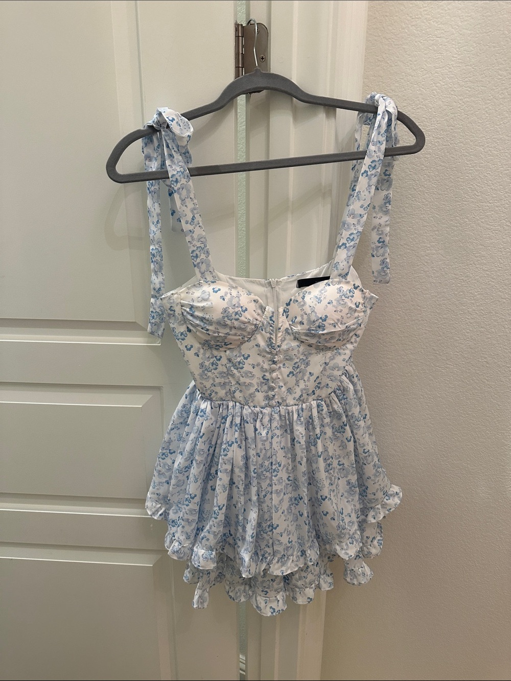 Women’s Blue Floral Tie-Shoulder Romper